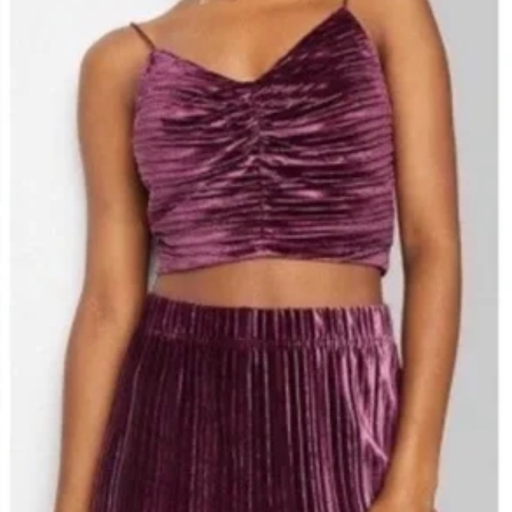 #1 Wild Fable Velvet Ruched Crop Top in Wine